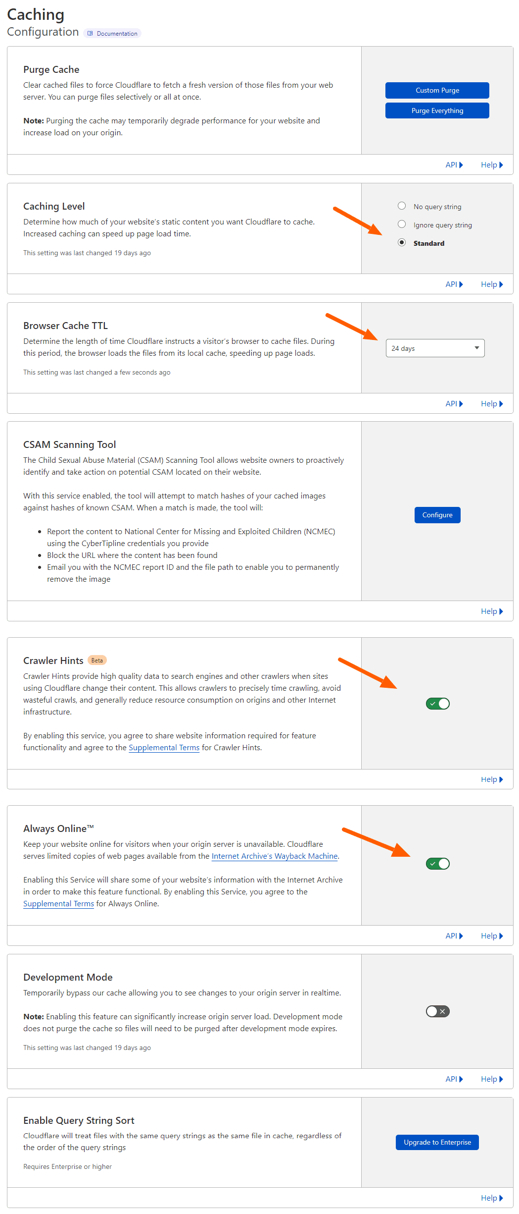 Cloudflare Caching Settings