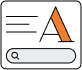 An icon showing a large orange and black letter A, three horizontal black lines on the left, and a search bar with a magnifying glass icon below.