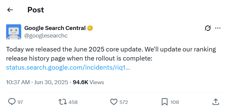 Google Search COnsole announcement